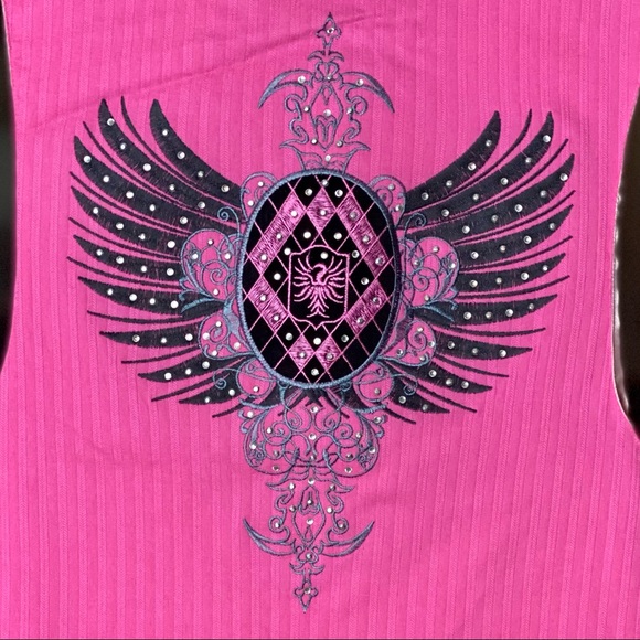 VIP Clothing Men’s Casual Vest w/ Blk/Gry Embroidery & Rhinestones Size M - Picture 3 of 5